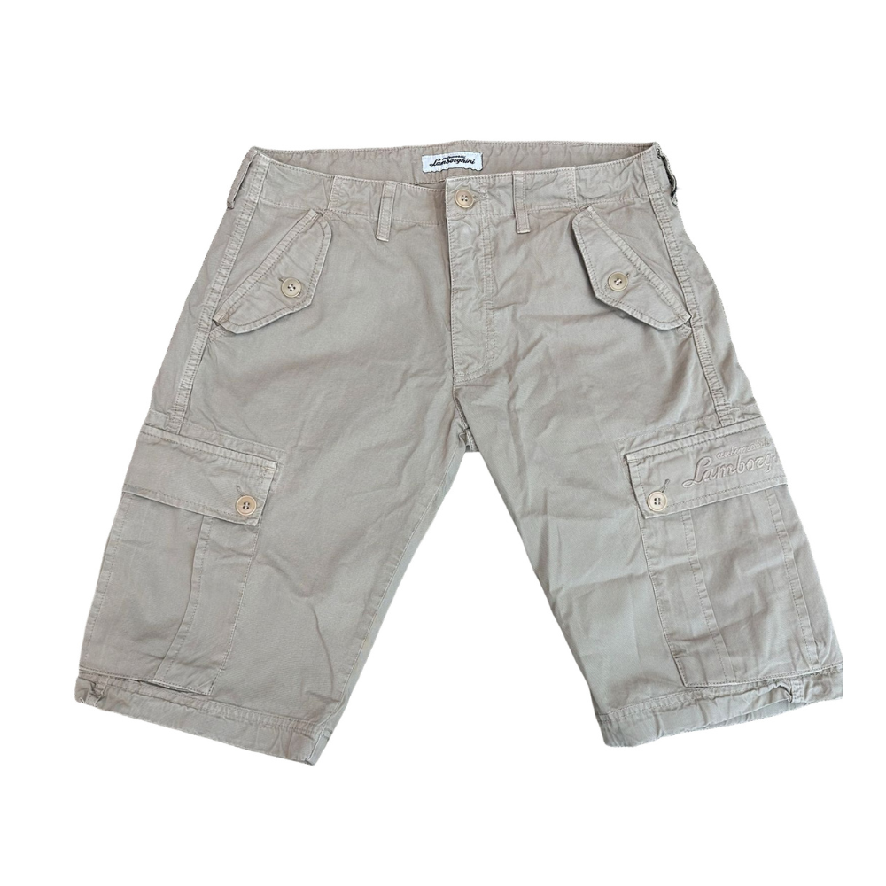 Lamborghini Mens "Washed Cargo Shorts" Sand