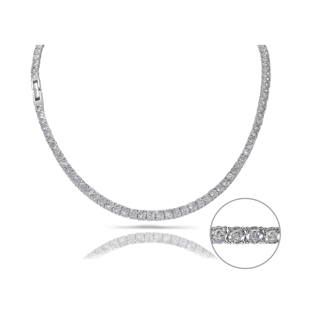 Taipan Tennis Chain Necklace - White Silver 925