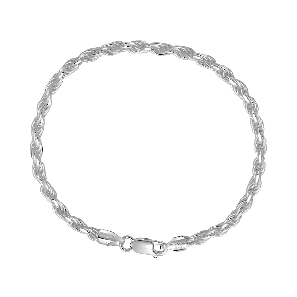 Taipan Rope Chain Bracelet 19cm x 3.5mm - B373 White Silver 925