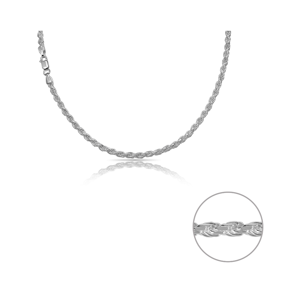 Taipan Rope Chain Necklace 45cm x 3.5mm - K1022 White Silver 925