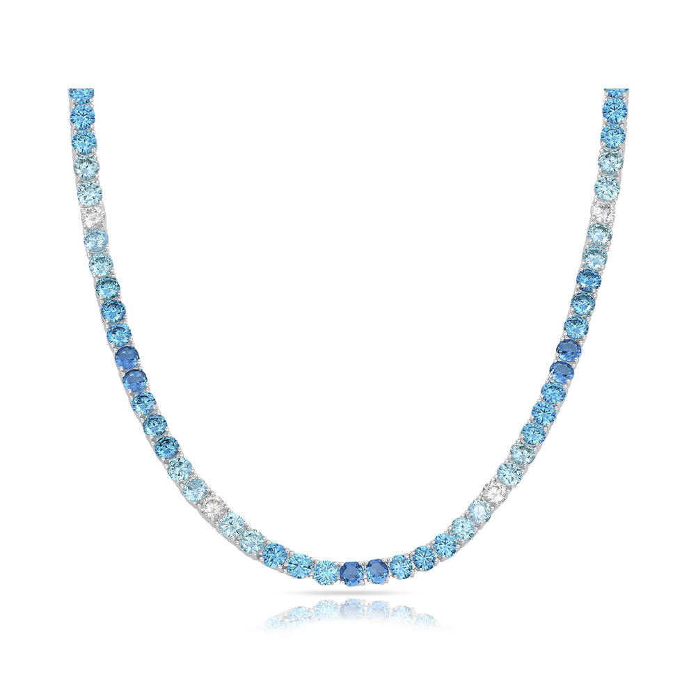 Taipan Tennis Chain Necklace - Blue stone/White Silver 925